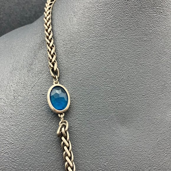 Chicos Long Necklace As Is Silver Chain Teal Blue Faceted Bezel Bead Retro BoHo - Picture 4 of 12